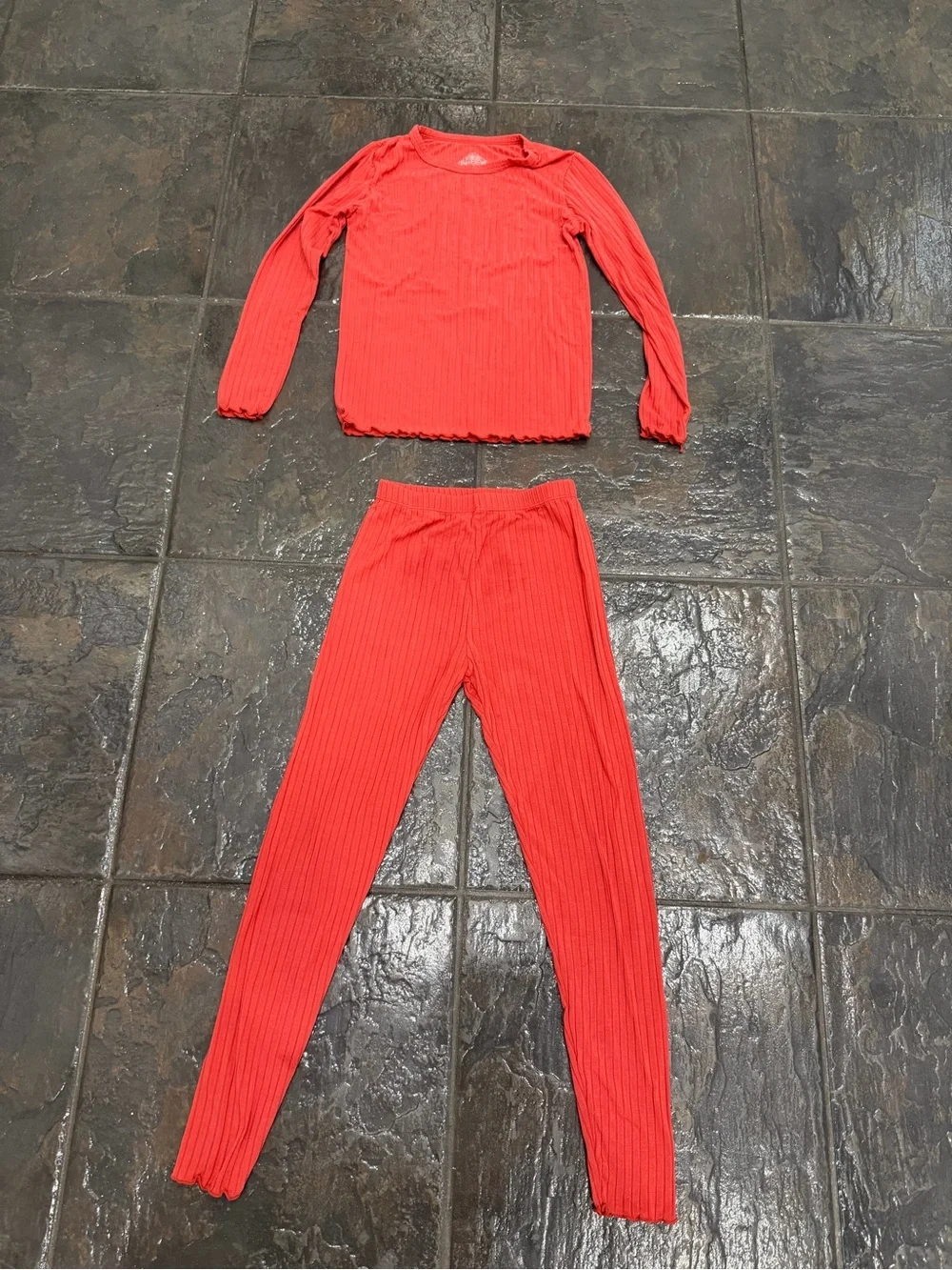 Girls Red Ribbed Long Sleeve Top Leggings Matching Lounge Set Size 5-6